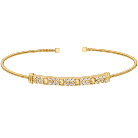 Single Cable Cuff Bracelet with Beaded and Stoned Bar   (LL7025B-G)