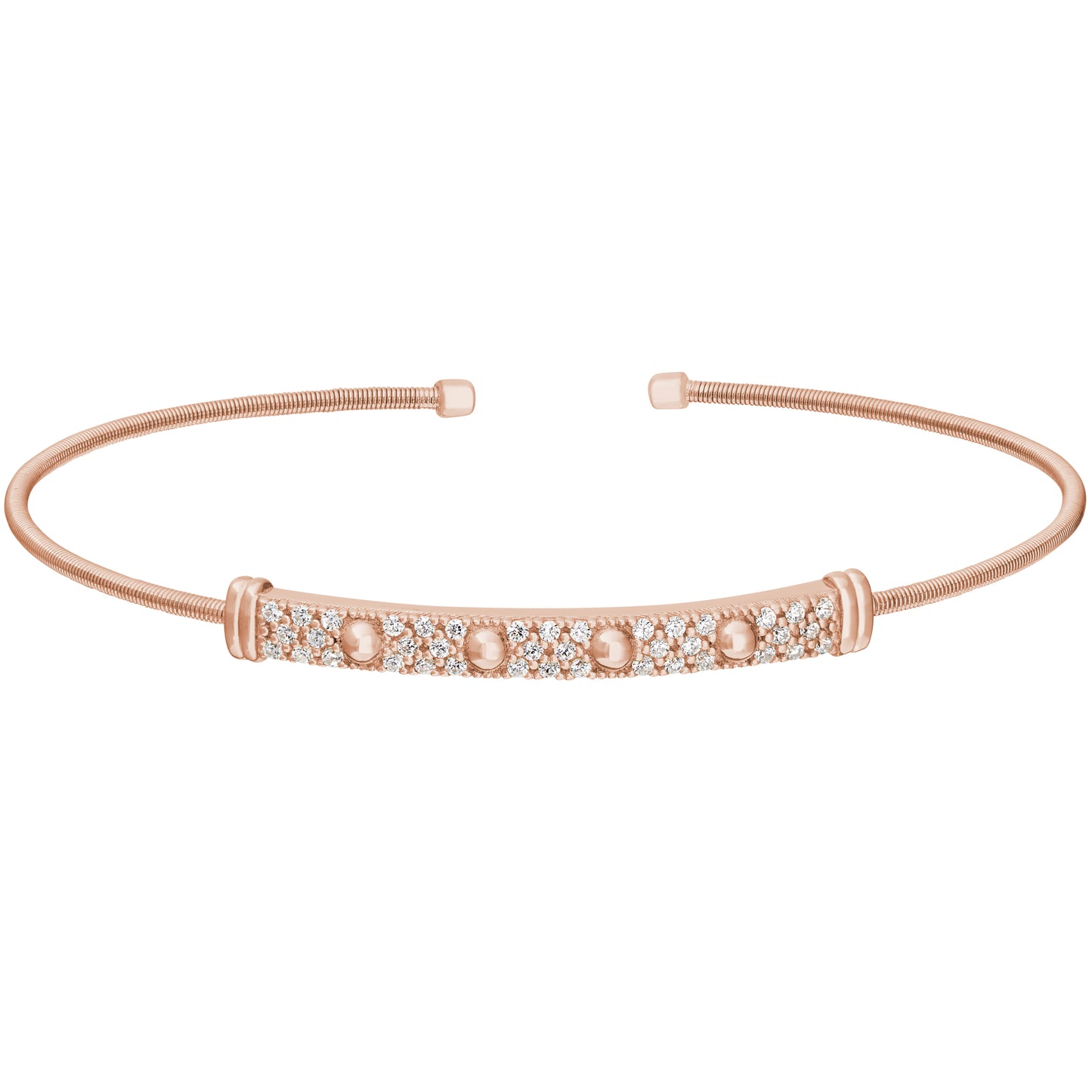 Single Cable Cuff Bracelet with Beaded and Stoned Bar (LL7025B-RG)