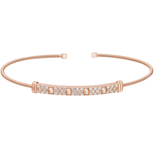 Single Cable Cuff Bracelet with Beaded and Stoned Bar   (LL7025B-RG)