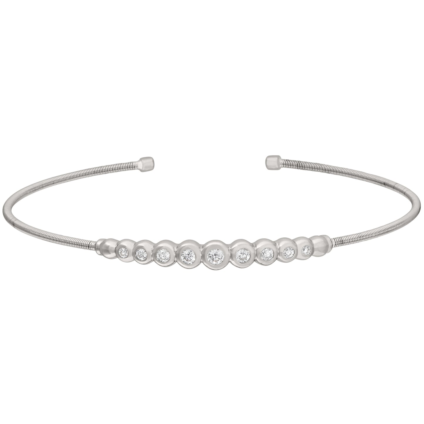 Single Cable Cuff Bracelet with Graduated Stones (LL7026B-RH)