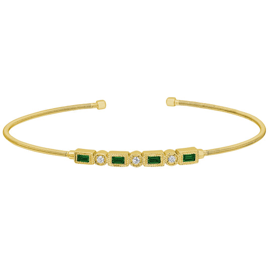 Single Cable Cuff Bracelet with Rectangle and Round Stone Pattern   (LL7027B-G-EM)