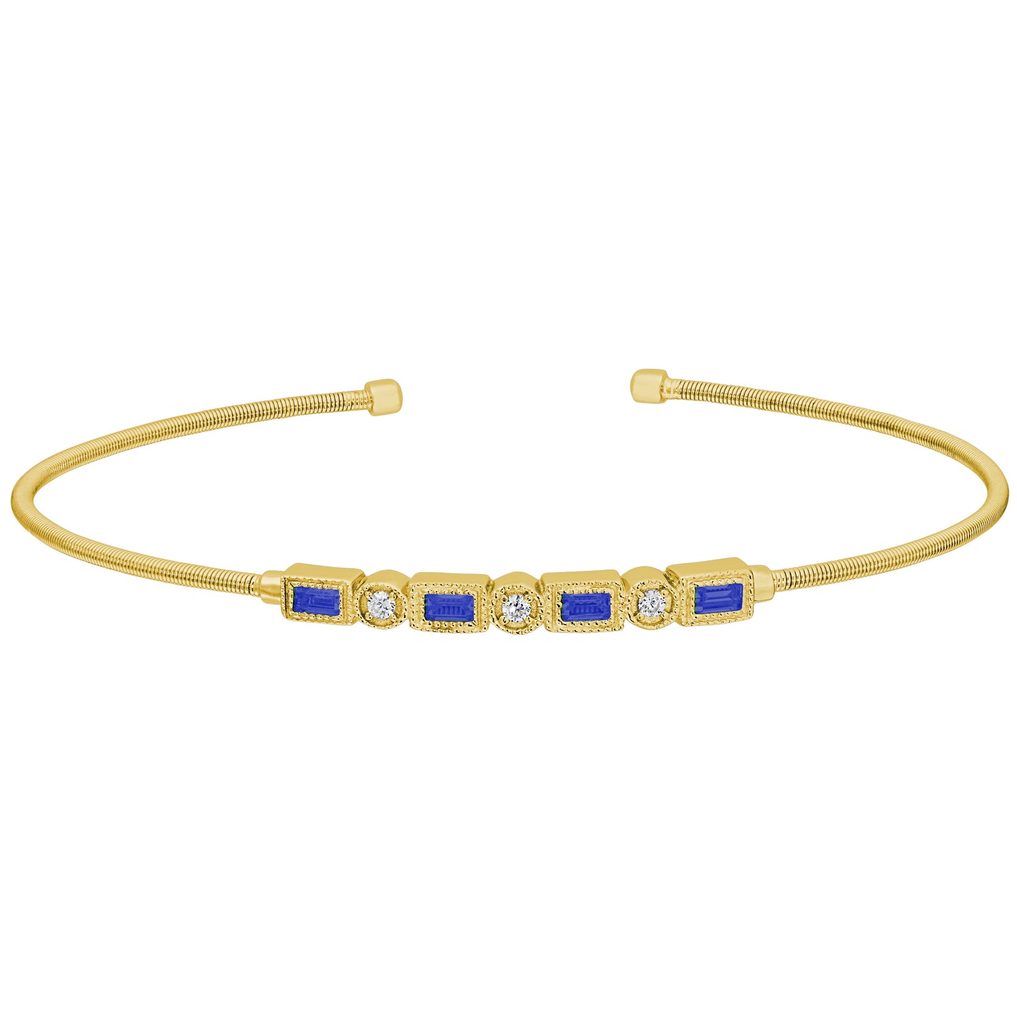 Single Cable Cuff Bracelet with Rectangle and Round Stone Pattern (LL7027B-G-SAP)