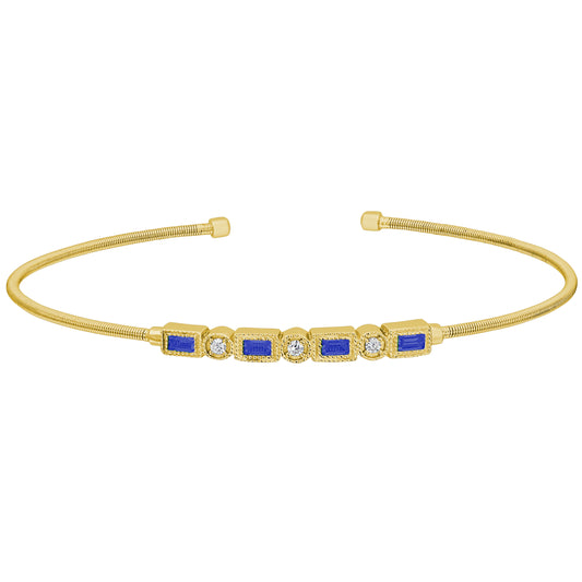 Single Cable Cuff Bracelet with Rectangle and Round Stone Pattern   (LL7027B-G-SAP)