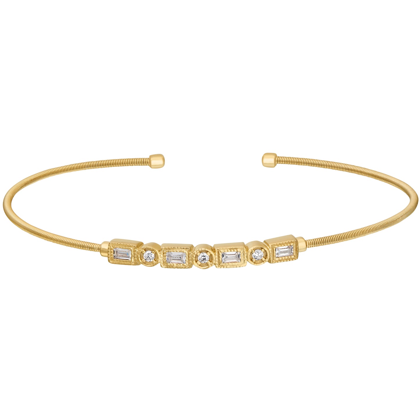Single Cable Cuff Bracelet with Rectangle and Round Stone Pattern (LL7027B-G)