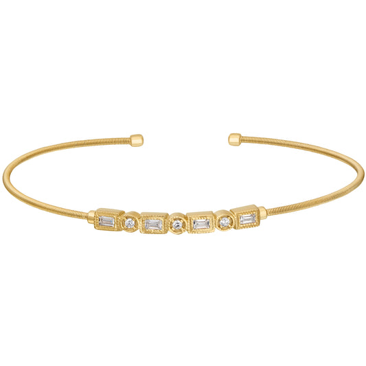 Single Cable Cuff Bracelet with Rectangle and Round Stone Pattern   (LL7027B-G)