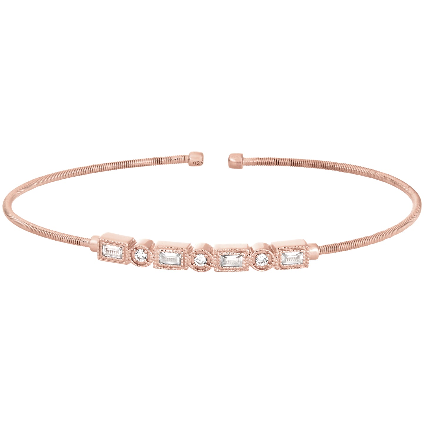 Single Cable Cuff Bracelet with Rectangle and Round Stone Pattern (LL7027B-RG)
