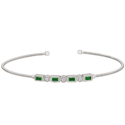 Single Cable Cuff Bracelet with Rectangle and Round Stone Pattern   (LL7027B-RH-EM)