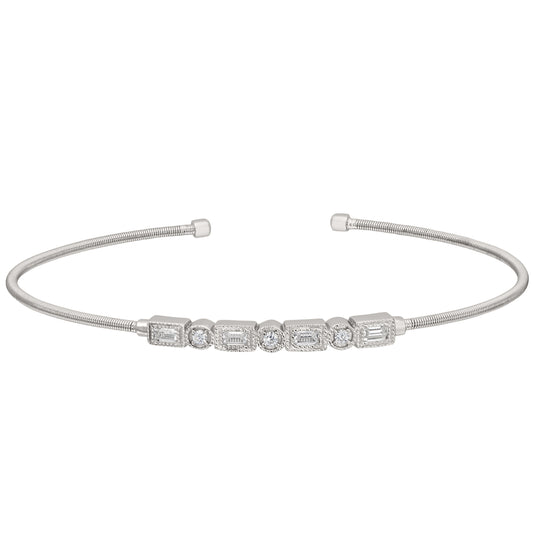 Single Cable Cuff Bracelet with Rectangle and Round Stone Pattern   (LL7027B-RH)