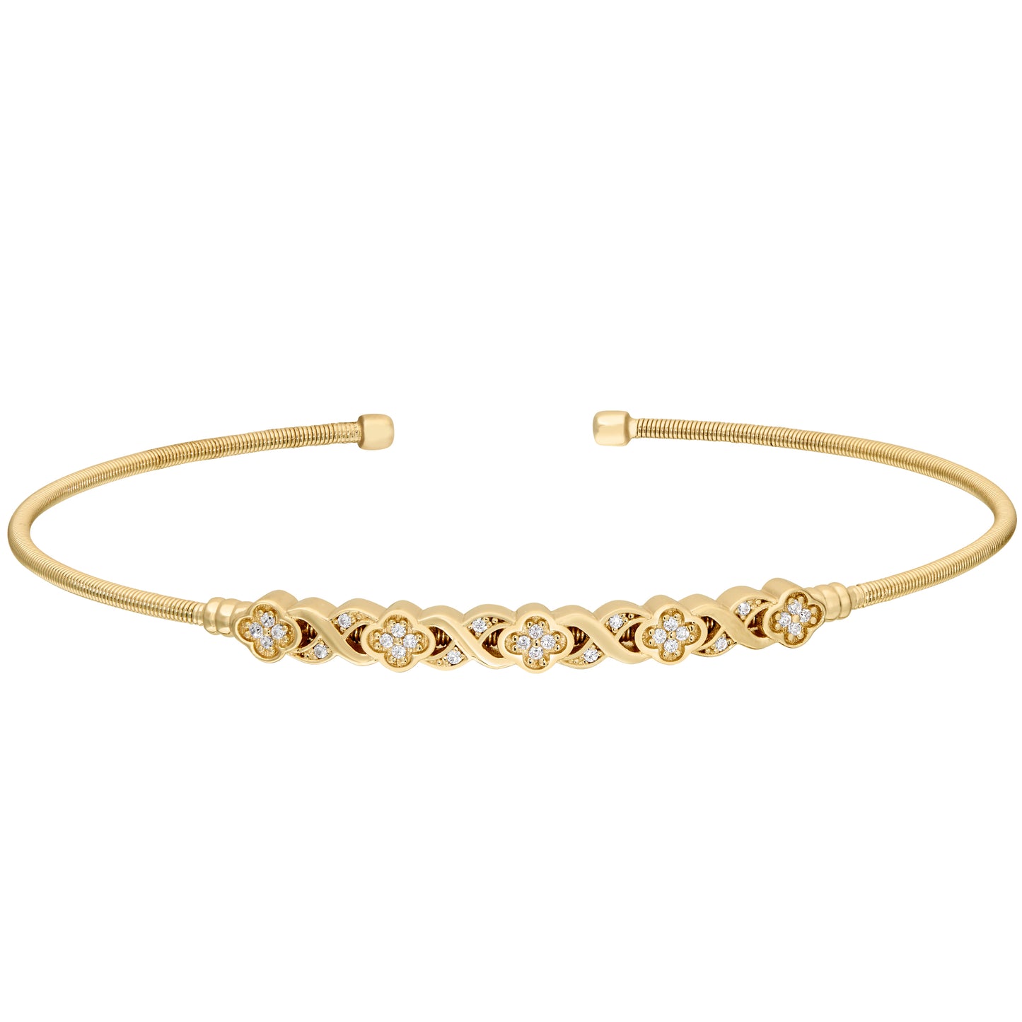 Single Cable Cuff Bracelet with XO Flower Design (LL7028B-G)