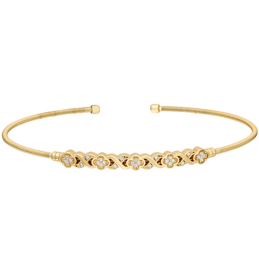 Single Cable Cuff Bracelet with XO Flower Design   (LL7028B-G)