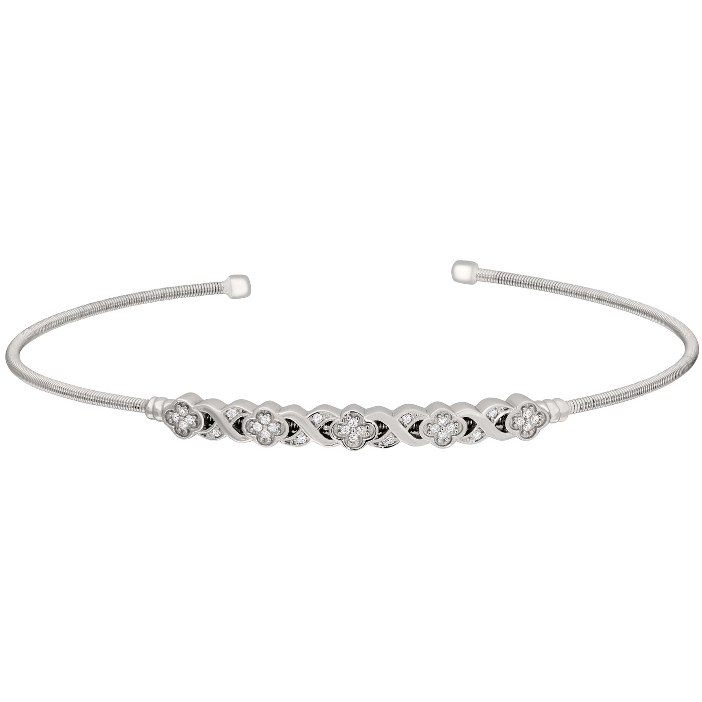 Single Cable Cuff Bracelet with XO Flower Design (LL7028B-RH)