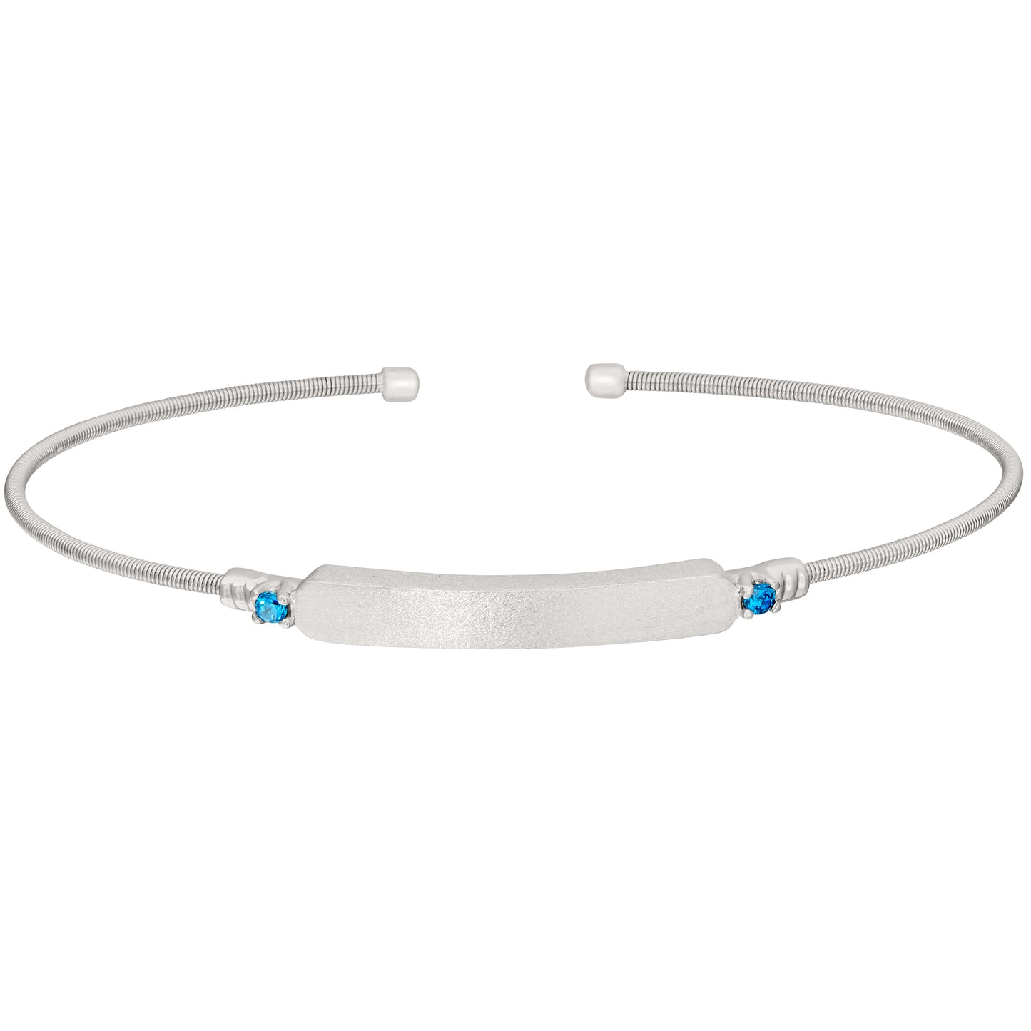 Engravable Name Plate Cuff Bracelet - Blue Zircon