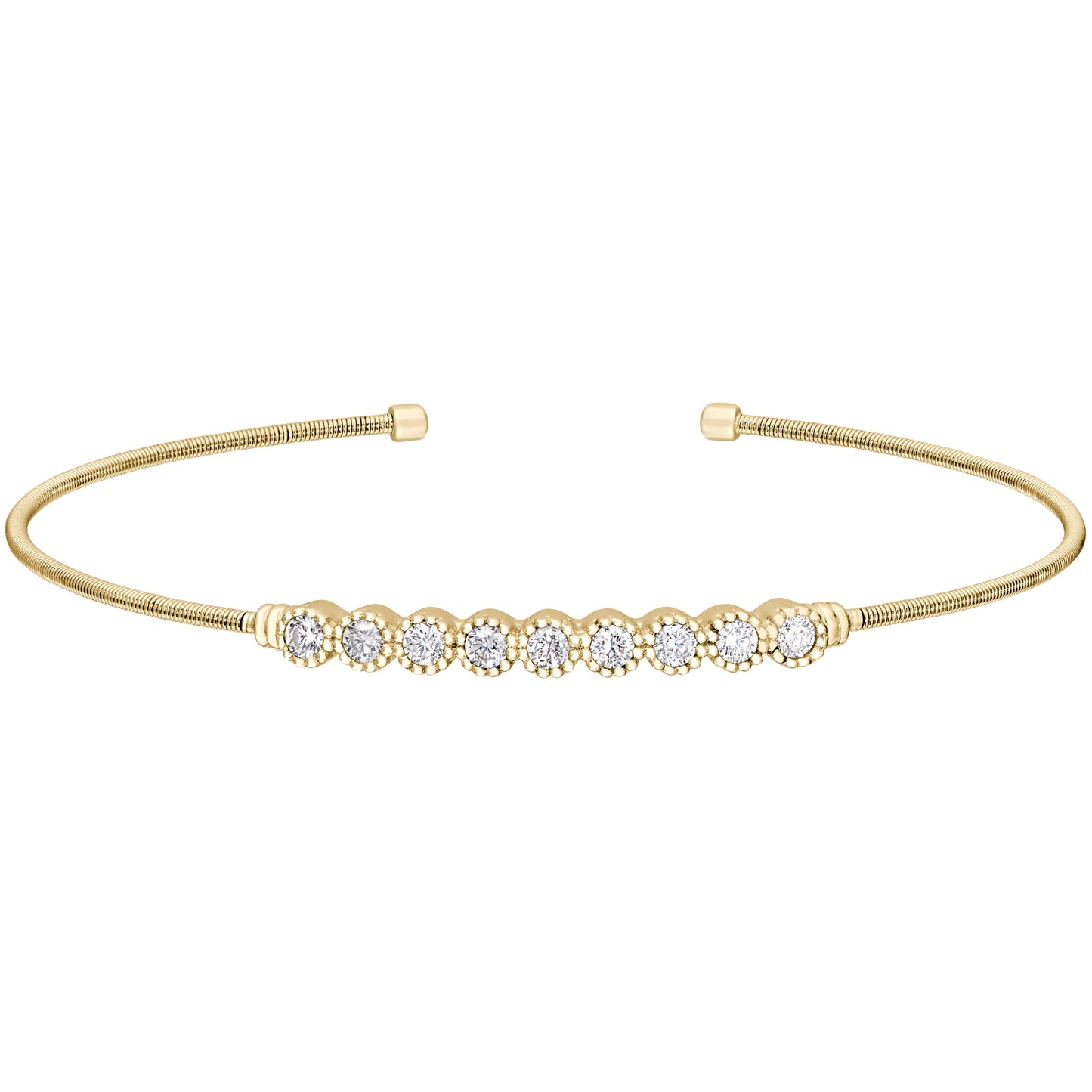 Single Cable Cuff Bracelet with Beaded Bezel Set Stones (LL7031B-G)