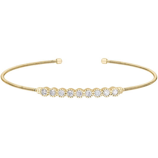 Single Cable Cuff Bracelet with Beaded Bezel Set Stones   (LL7031B-G)