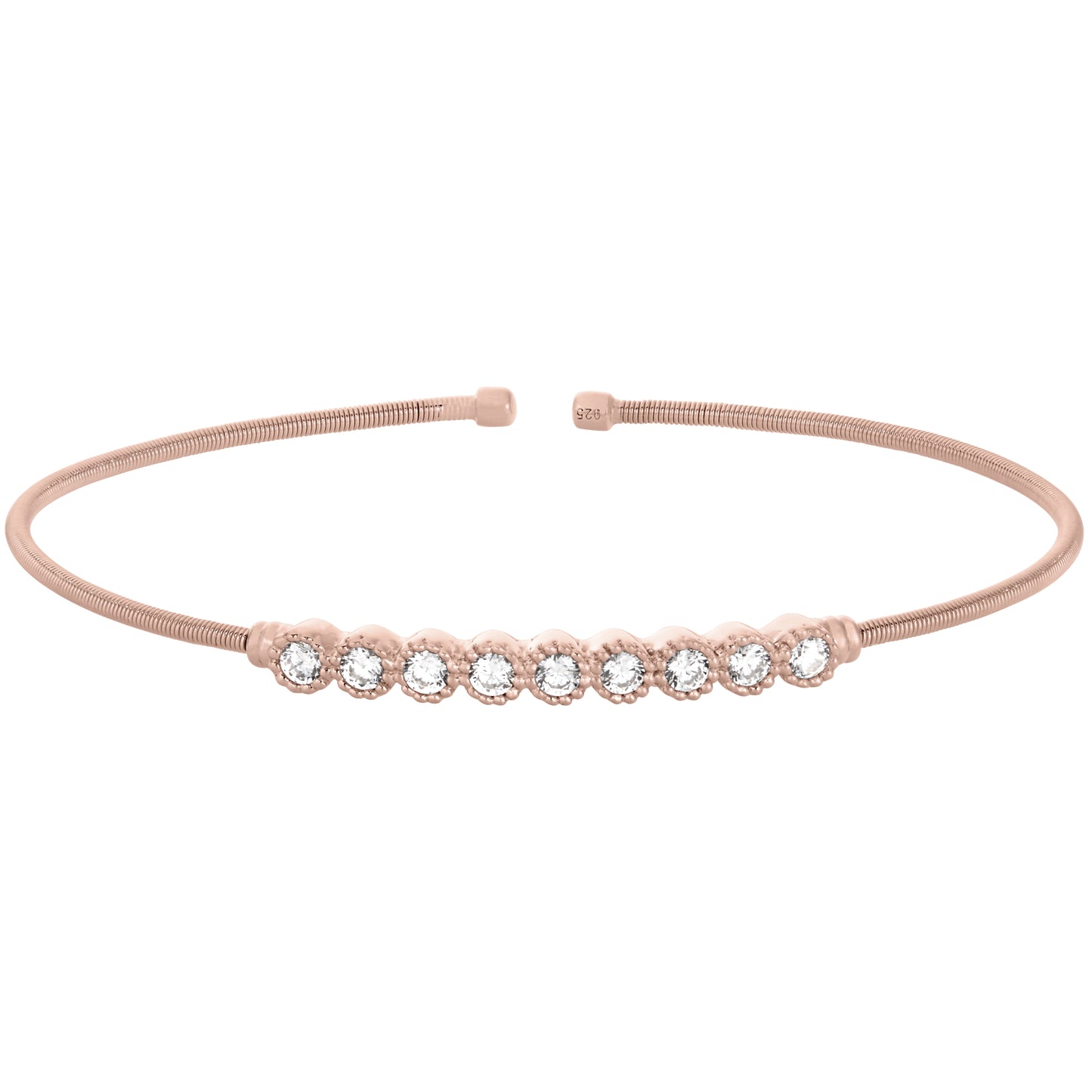 Single Cable Cuff Bracelet with Beaded Bezel Set Stones (LL7031B-RG)