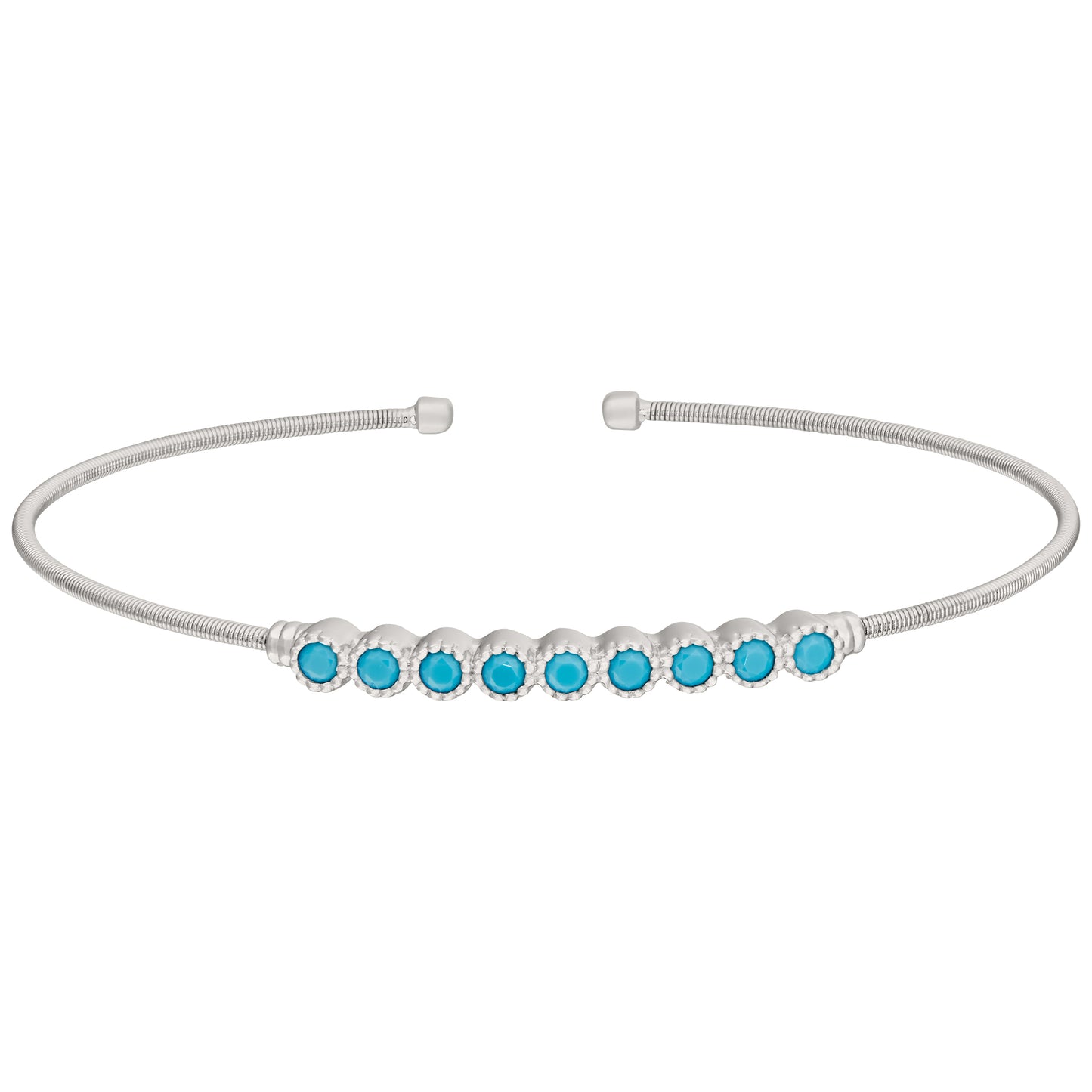 Single Cable Cuff Bracelet with Beaded Bezel Set Stones (LL7031B-RH-TQ)