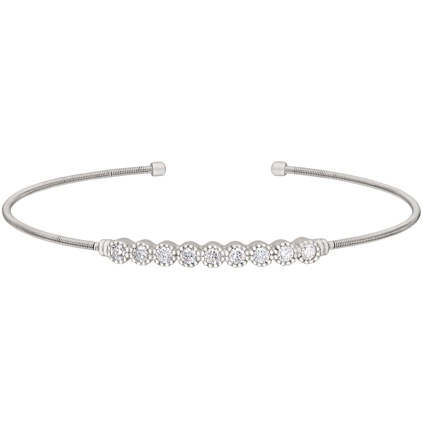 Single Cable Cuff Bracelet with Beaded Bezel Set Stones (LL7031B-RH)