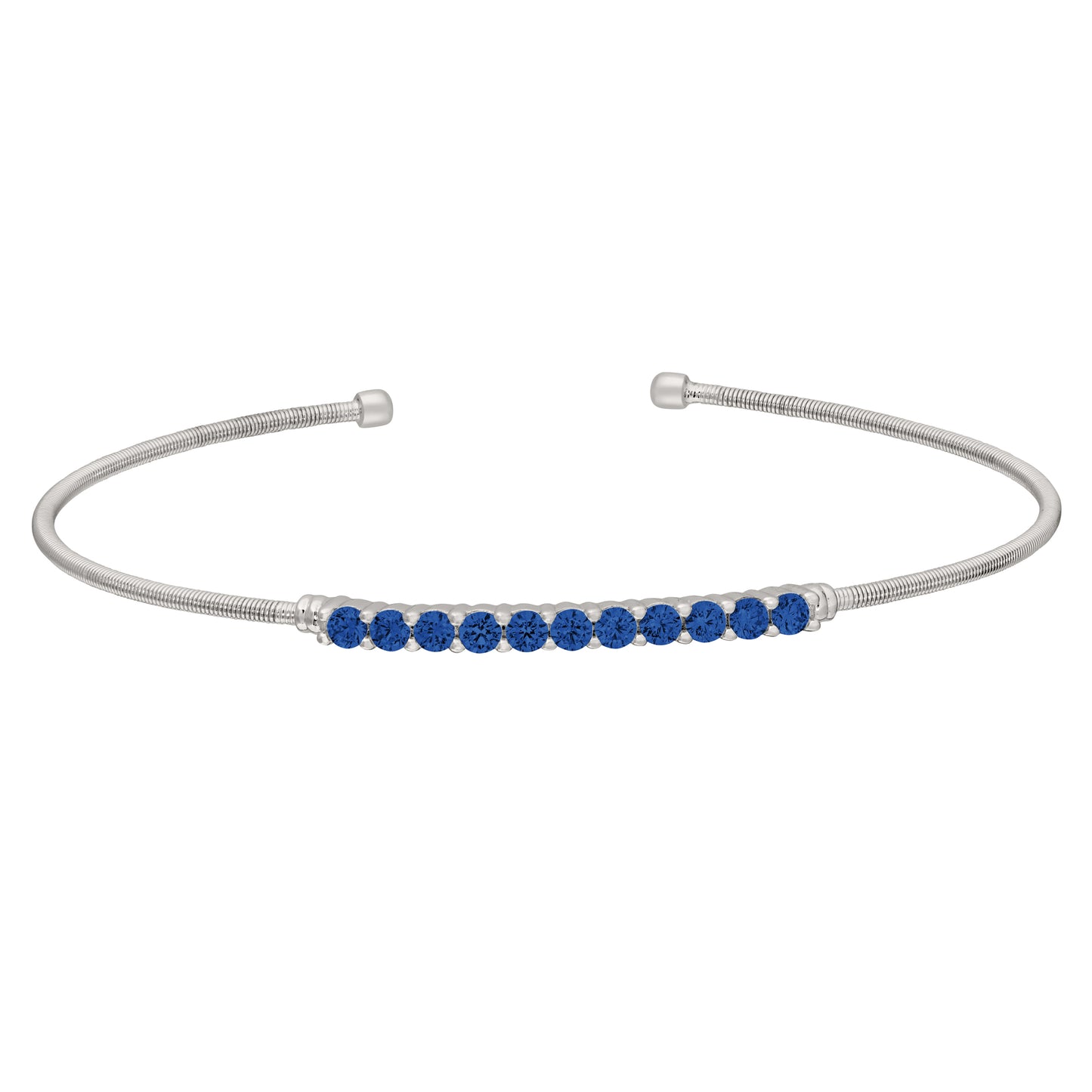 Single Cable Cuff Bracelet with Single Row of Stones (LL7032B-RH-SAP)
