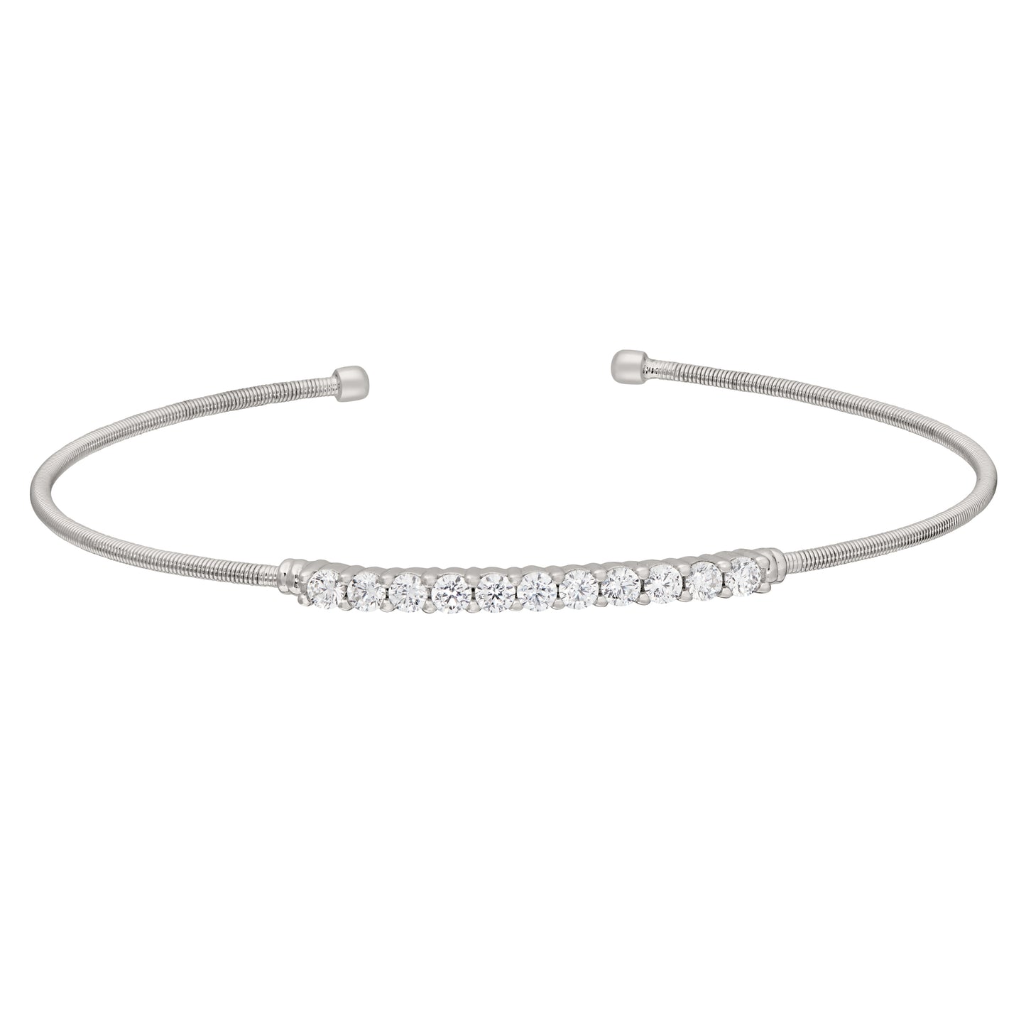 Single Cable Cuff Bracelet with Single Row of Stones (LL7032B-RH)