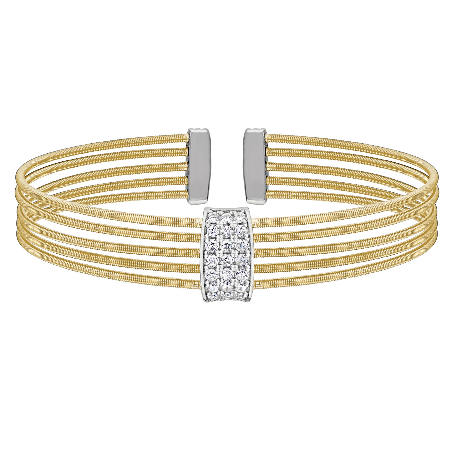 Multi Cable Cuff Bracelet with Three Row Barrell (LL7033B-G-RH)