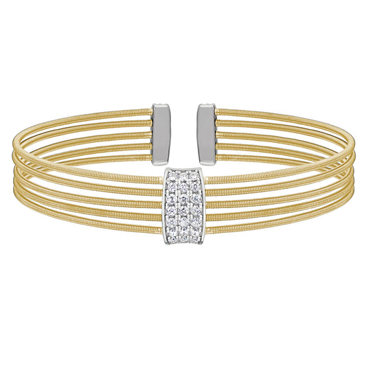 Multi Cable Cuff Bracelet with Three Row Barrell   (LL7033B-G-RH)