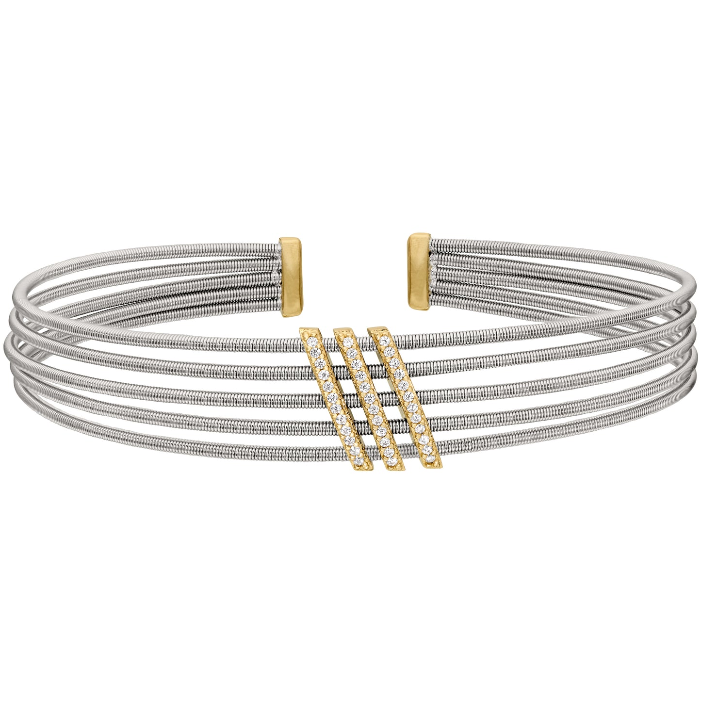 Multi Cable Cuff Bracelet with Diagonal Bars   (LL7034B-RH-G)