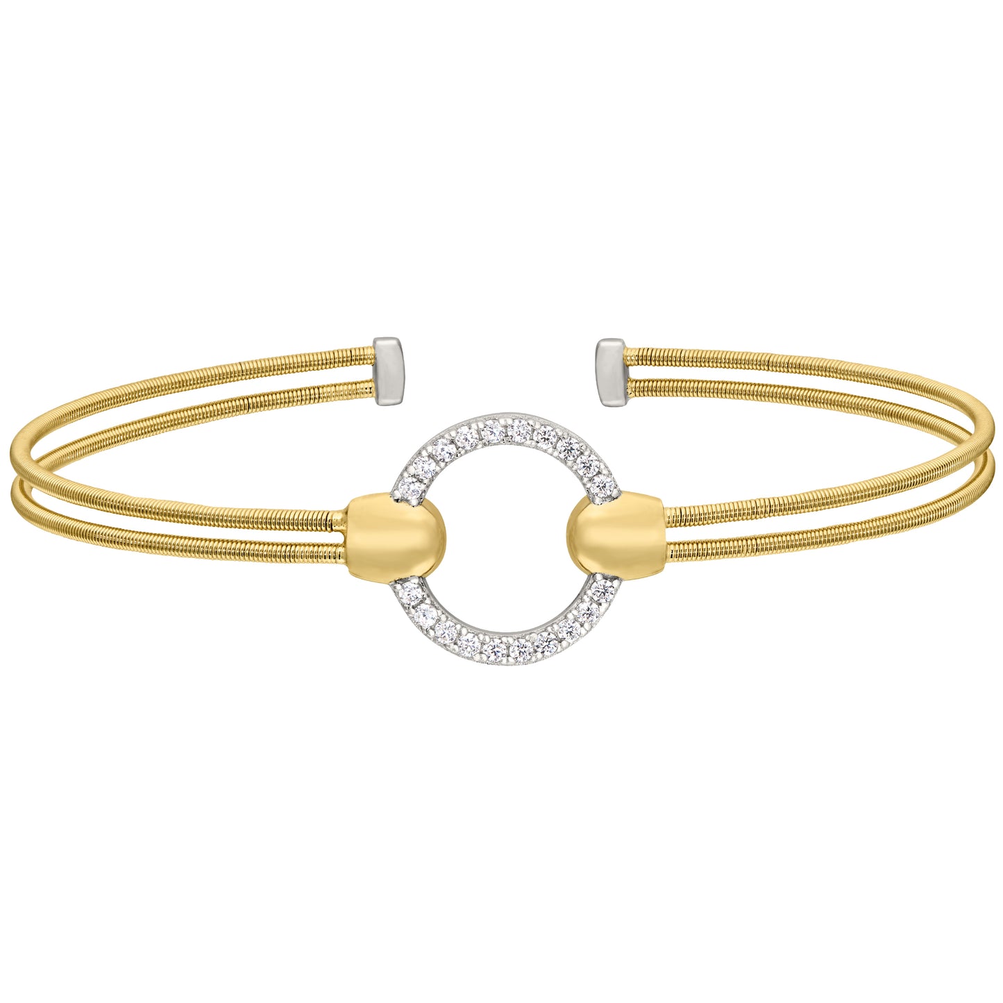 Two Cable Cuff Bracelet with Open Circle (LL7035B-G-RH)