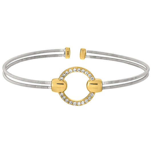 Two Cable Cuff Bracelet with Open Circle   (LL7035B-RH-G)