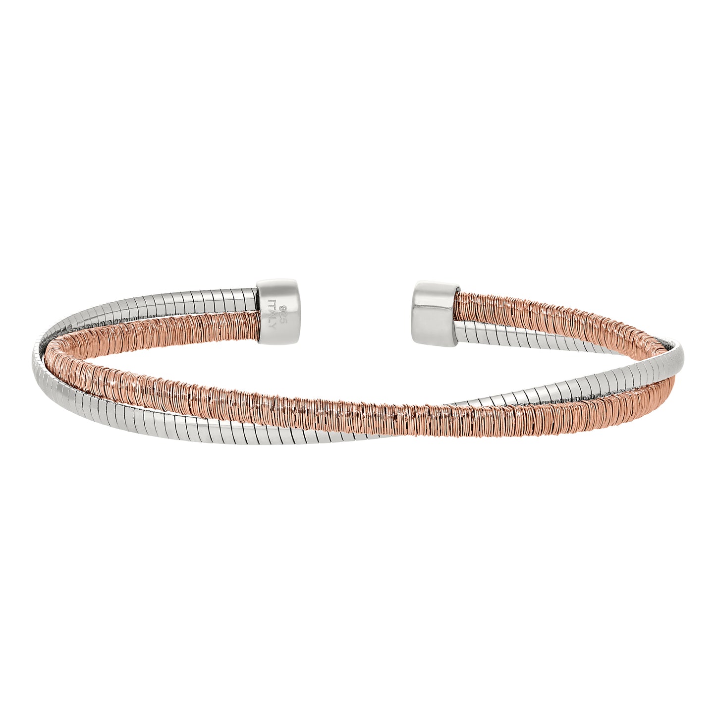 Two Color Omega Twist Cuff Bracelet (LL7038B-RG-RH)