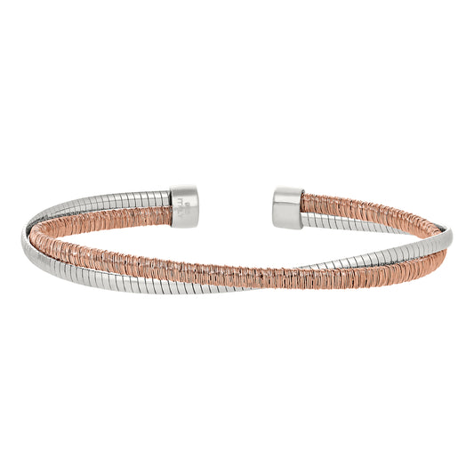 Two Color Omega Twist Cuff Bracelet   (LL7038B-RG-RH)