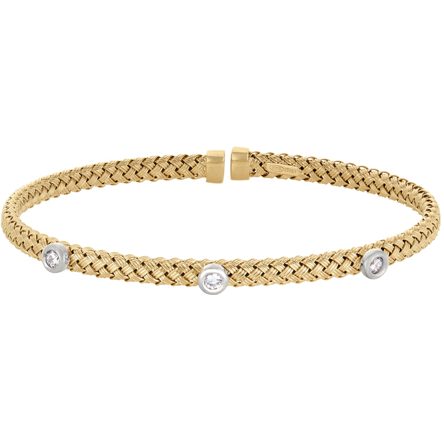 Basketweave Cuff Bracelet with Bezel Set Stones (LL7046B-G-RH)