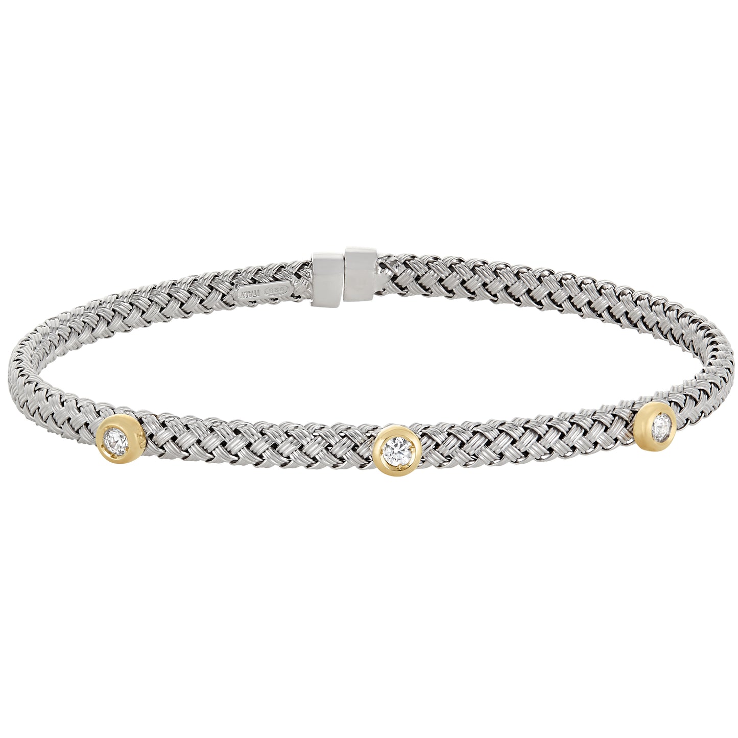 Basketweave Cuff Bracelet with Bezel Set Stones (LL7046B-RH-G)