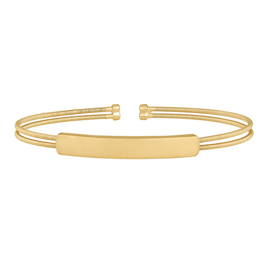 Two Cable Cuff Bracelet with Engravable Name Plate   (LL7050B-G)