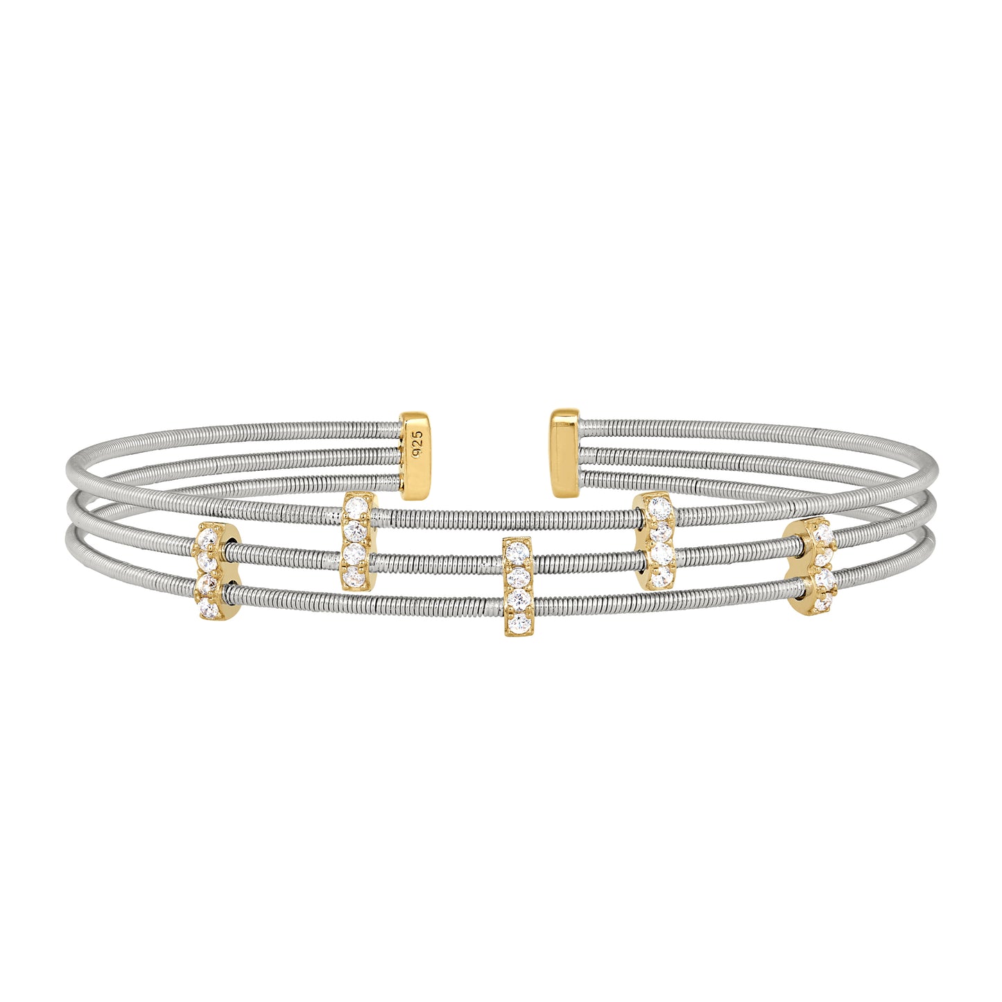 Three Cable Cuff Bracelet with Five Vertical Bars (LL7053B-RH-G)