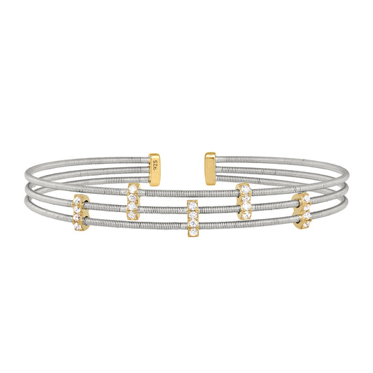 Three Cable Cuff Bracelet with Five Vertical Bars   (LL7053B-RH-G)