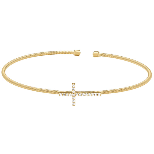 Single Cable Cuff Bracelet with Cross   (LL7056B-G)