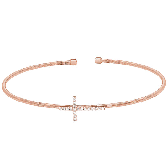Single Cable Cuff Bracelet with Cross   (LL7056B-RG)