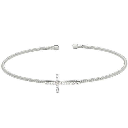 Single Cable Cuff Bracelet with Cross   (LL7056B-RH)