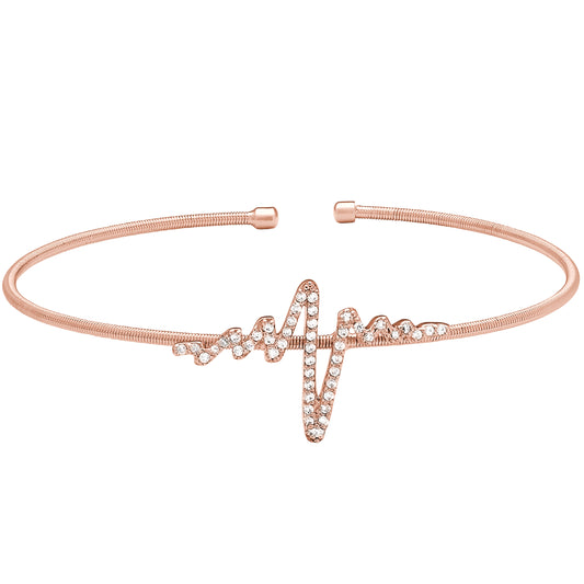 Single Cable Cuff Bracelet with Heartbeat   (LL7058B-RG)