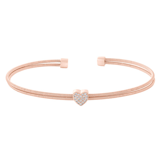 Two Cable Cuff Bracelet with Heart   (LL7061B-RG)