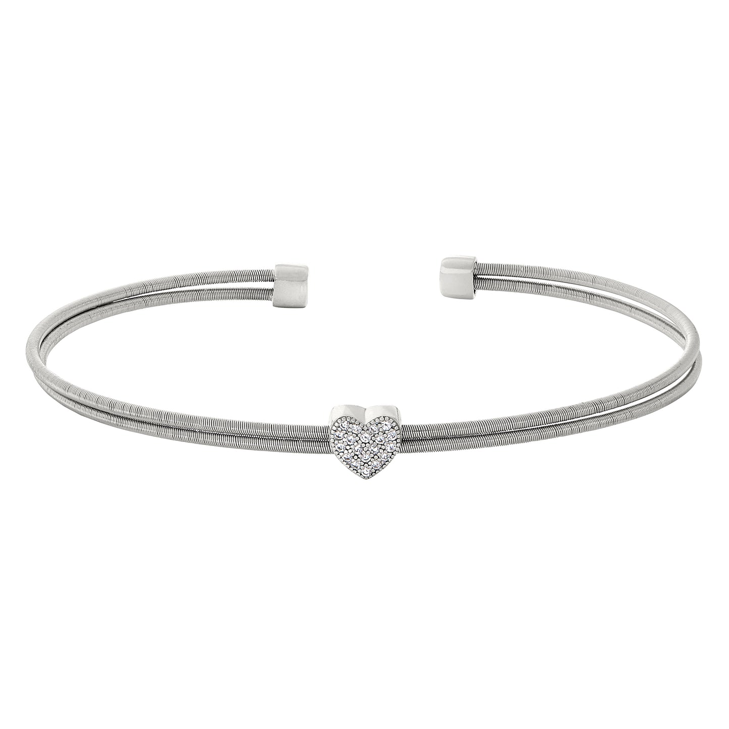 Two Cable Cuff Bracelet with Heart (LL7061B-RH)