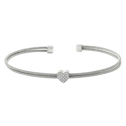 Two Cable Cuff Bracelet with Heart   (LL7061B-RH)