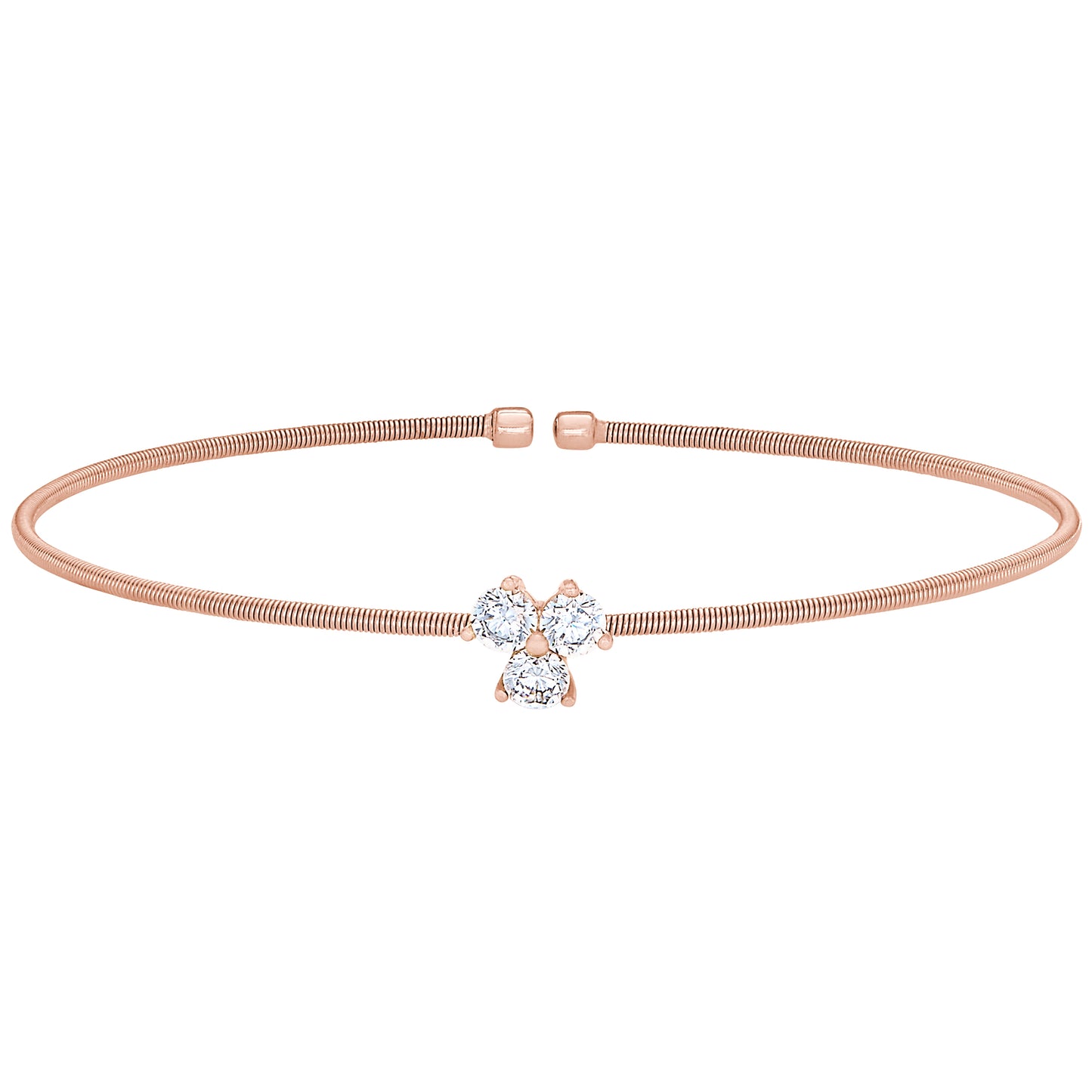 Single Cable Cuff Bracelet with Three Stone Design (LL7066B-RG)