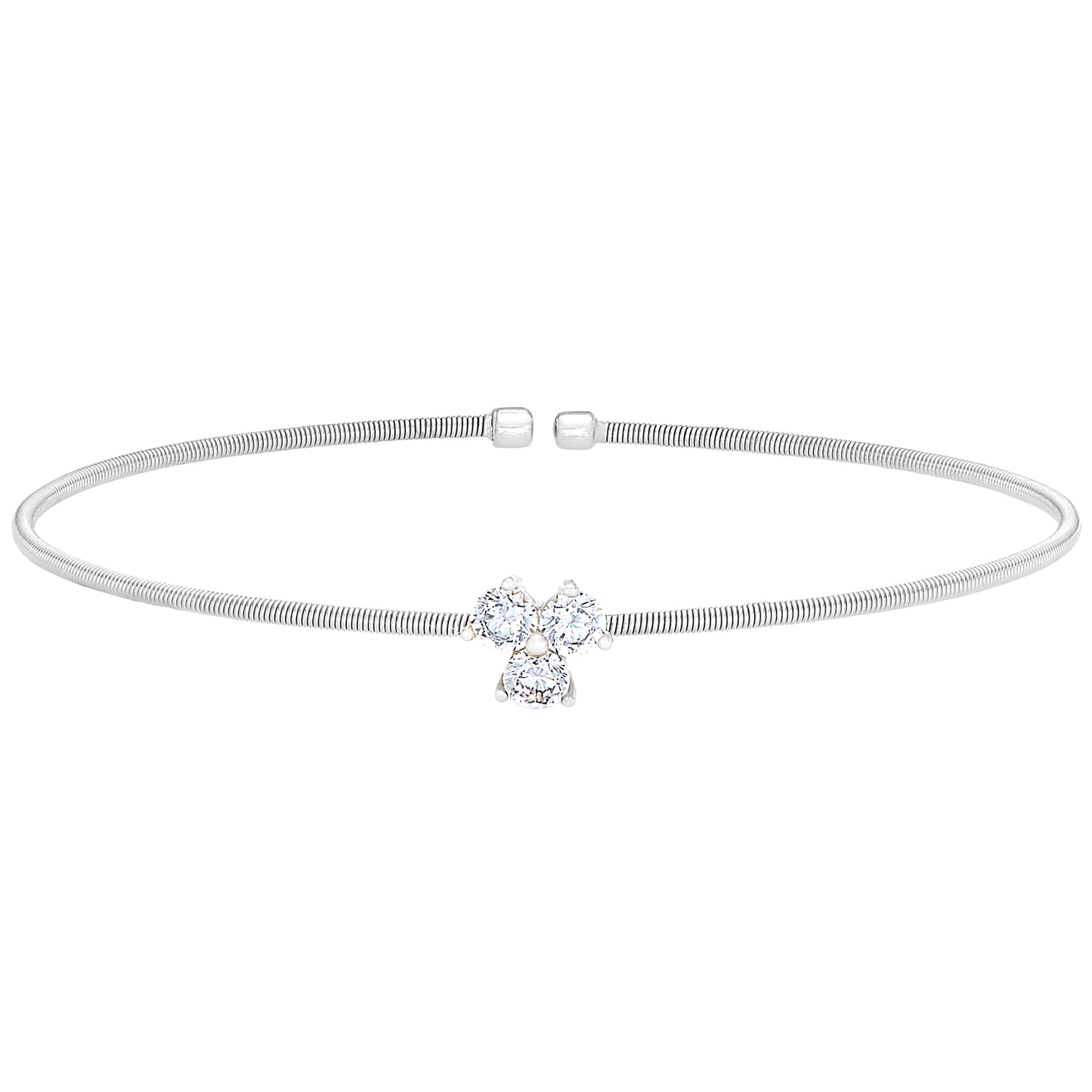 Single Cable Cuff Bracelet with Three Stone Design (LL7066B-RH)