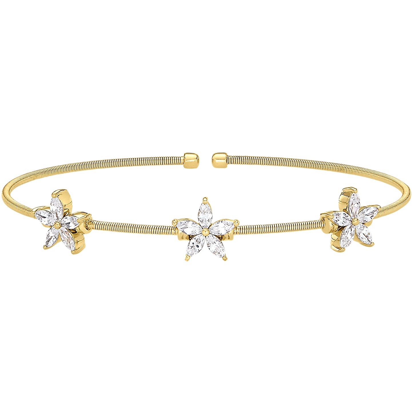 Single Cable Cuff Bracelet with Three Flowers (LL7068B-G)