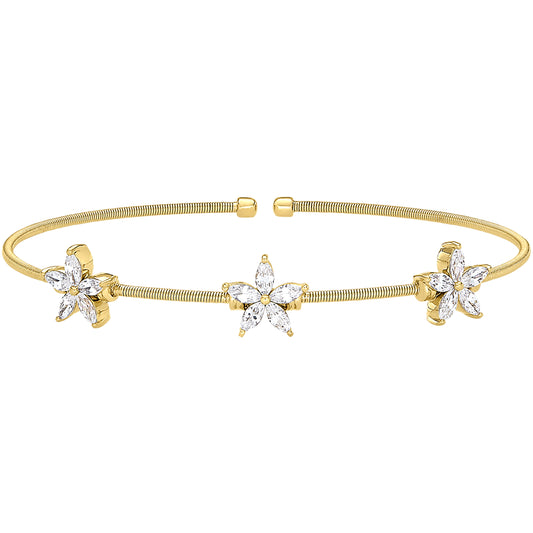 Single Cable Cuff Bracelet with Three Flowers   (LL7068B-G)