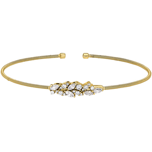 Single Cable Cuff Bracelet with Leaf Pattern   (LL7069B-G)