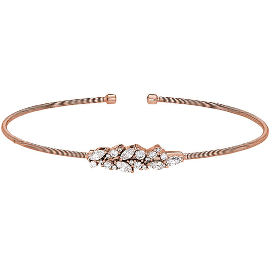 Single Cable Cuff Bracelet with Leaf Pattern   (LL7069B-RG)