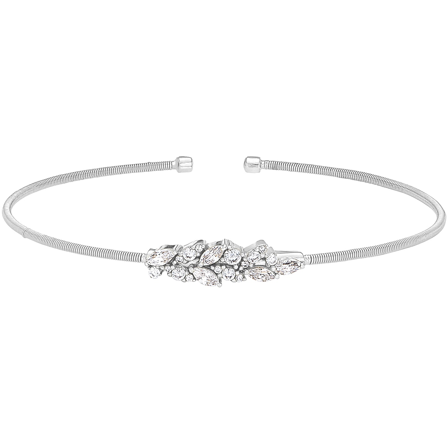 Single Cable Cuff Bracelet with Leaf Pattern (LL7069B-RH)