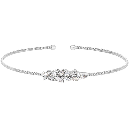 Single Cable Cuff Bracelet with Leaf Pattern   (LL7069B-RH)